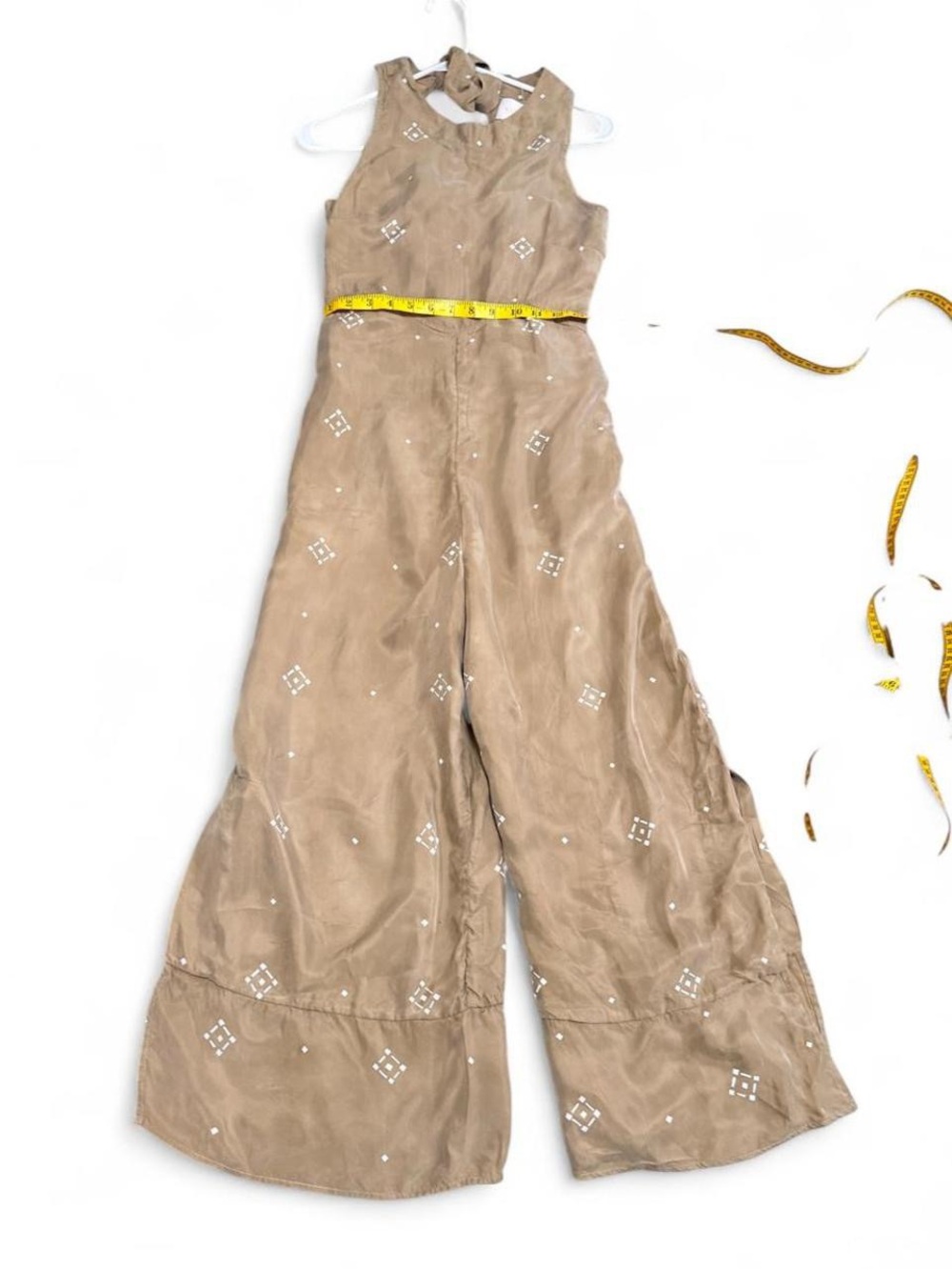 Anthropologie Taupe Embellished Wide-Leg Jumpsuit